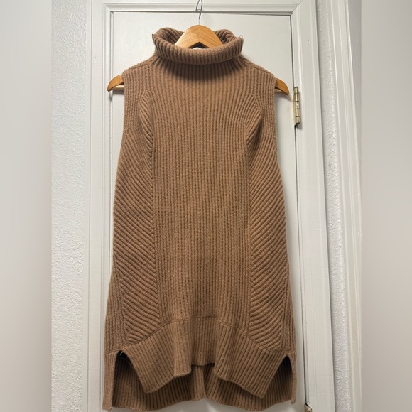 Vince Camel Sleeveless Mock Neck Tunic Sweater Wool Cashmere Size Medium - Picture 3 of 5